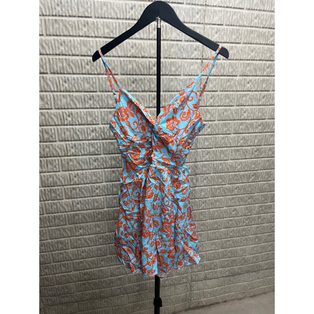 CUPSHE Blue Orange Floral Paisley Mini Dress Tie Back Cutout XS CAA05A4B121SK